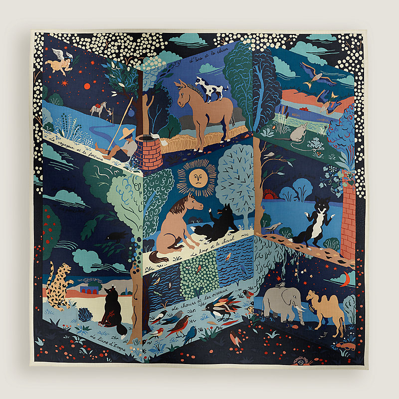 カレジェアン カシミアシルク 《イソップ物語》 - ブルー | Hermès